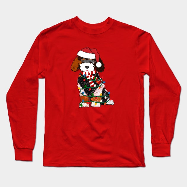 Bernedoodle Decorated With Christmas Lights Long Sleeve T-Shirt by EMR_Designs